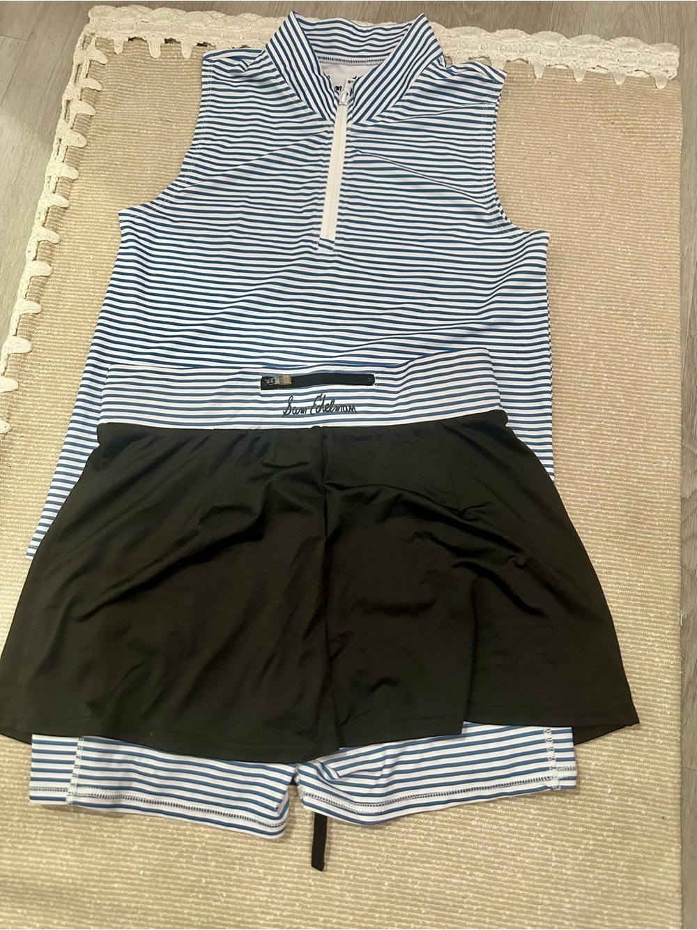 Sam Edelman Blue & White Striped Sleeveless Golf Skort Top with Black Skirt